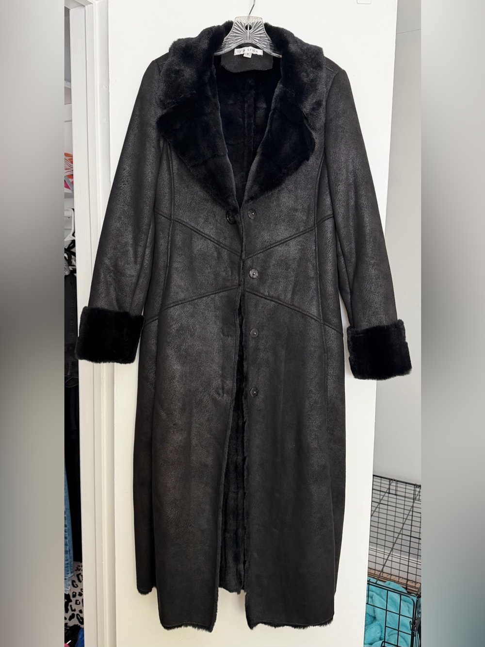 Gorgeous Via Spiga Black Faux Fur Long Trench Coat Black Small